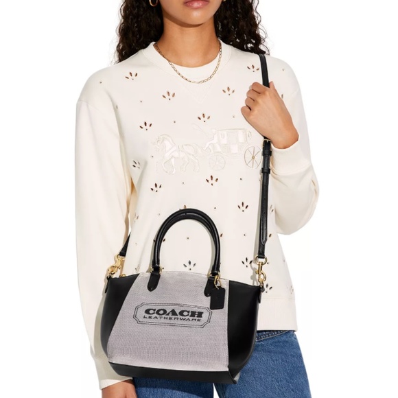 New COACH Badge Jacquard Elise Satchel with Convertible Straps - Picture 1 of 5